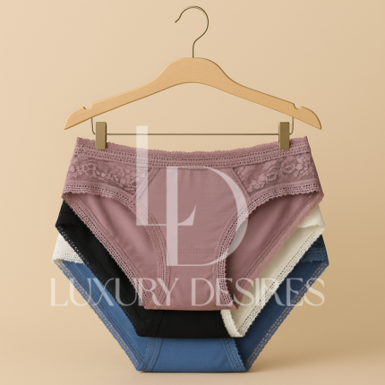 Luxury Desires Pack of 3 Lace Cotton Briefs | Stylish Panties
